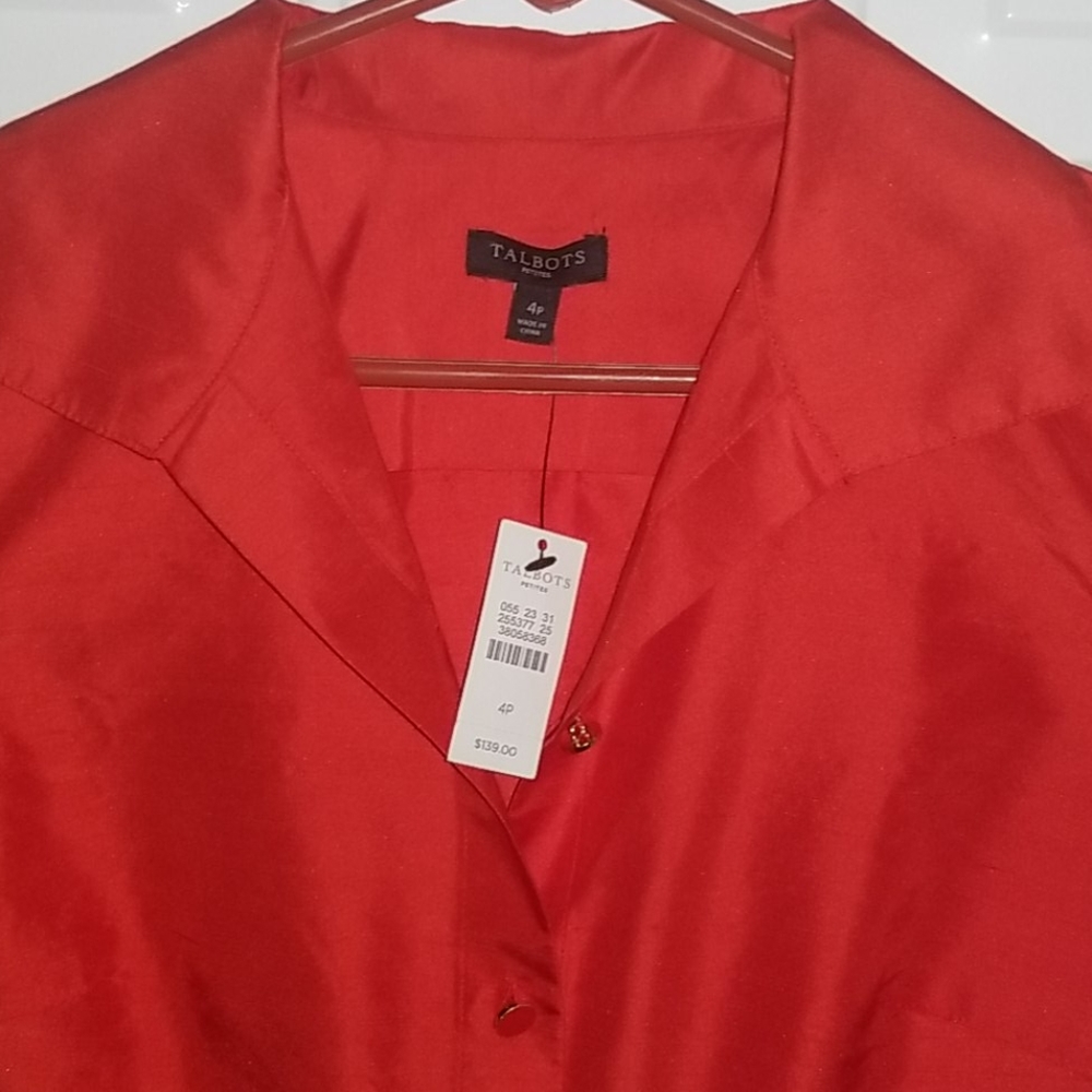 NEW NWT TALBOT'S Red Silk Blouse 4P